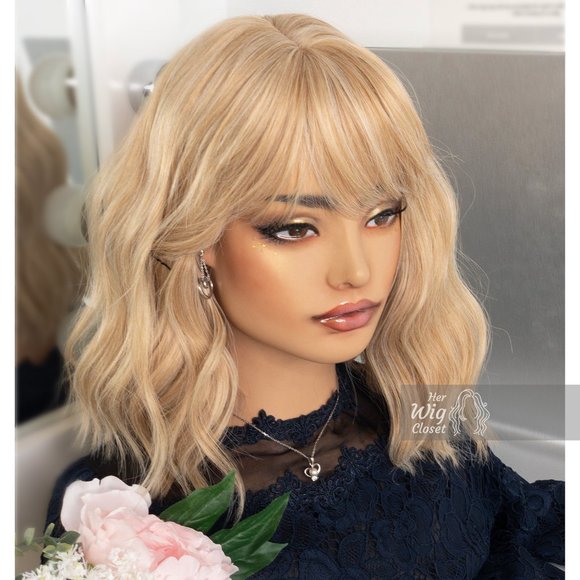 Her Wig Closet Accessories - Golden Blonde Wavy Wig with Bangs | Gwen